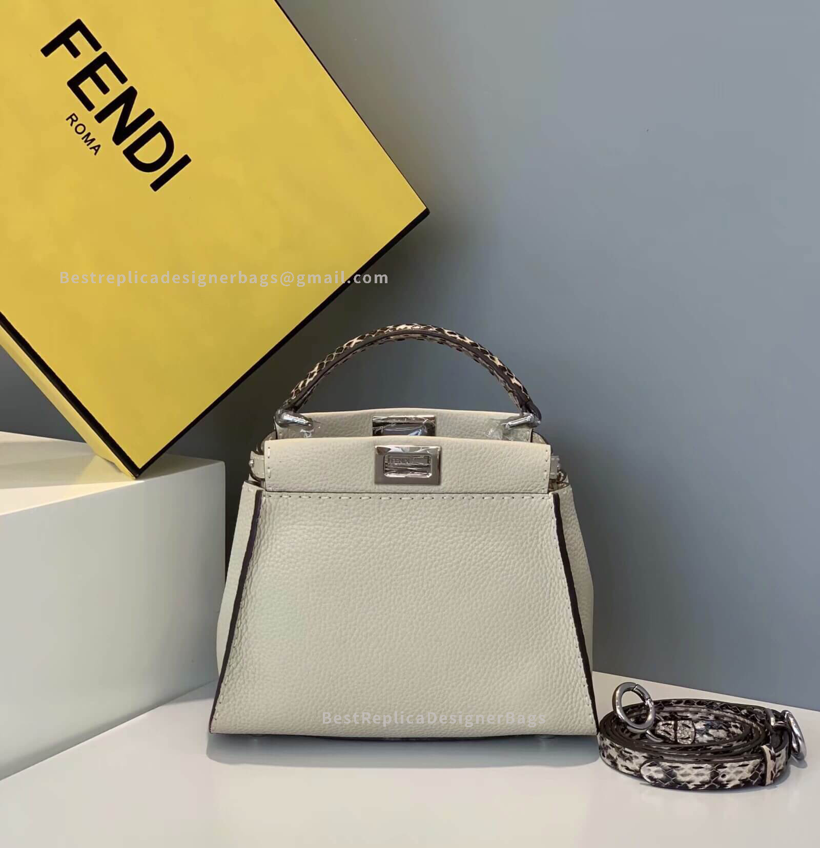 Fendi Peekaboo Iconic Mini White Leather Bag 2106AS